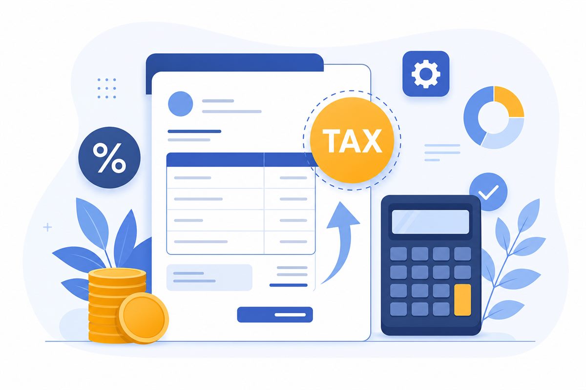 Adding GST VAT or sales tax to an invoice with calculator and percentage icons