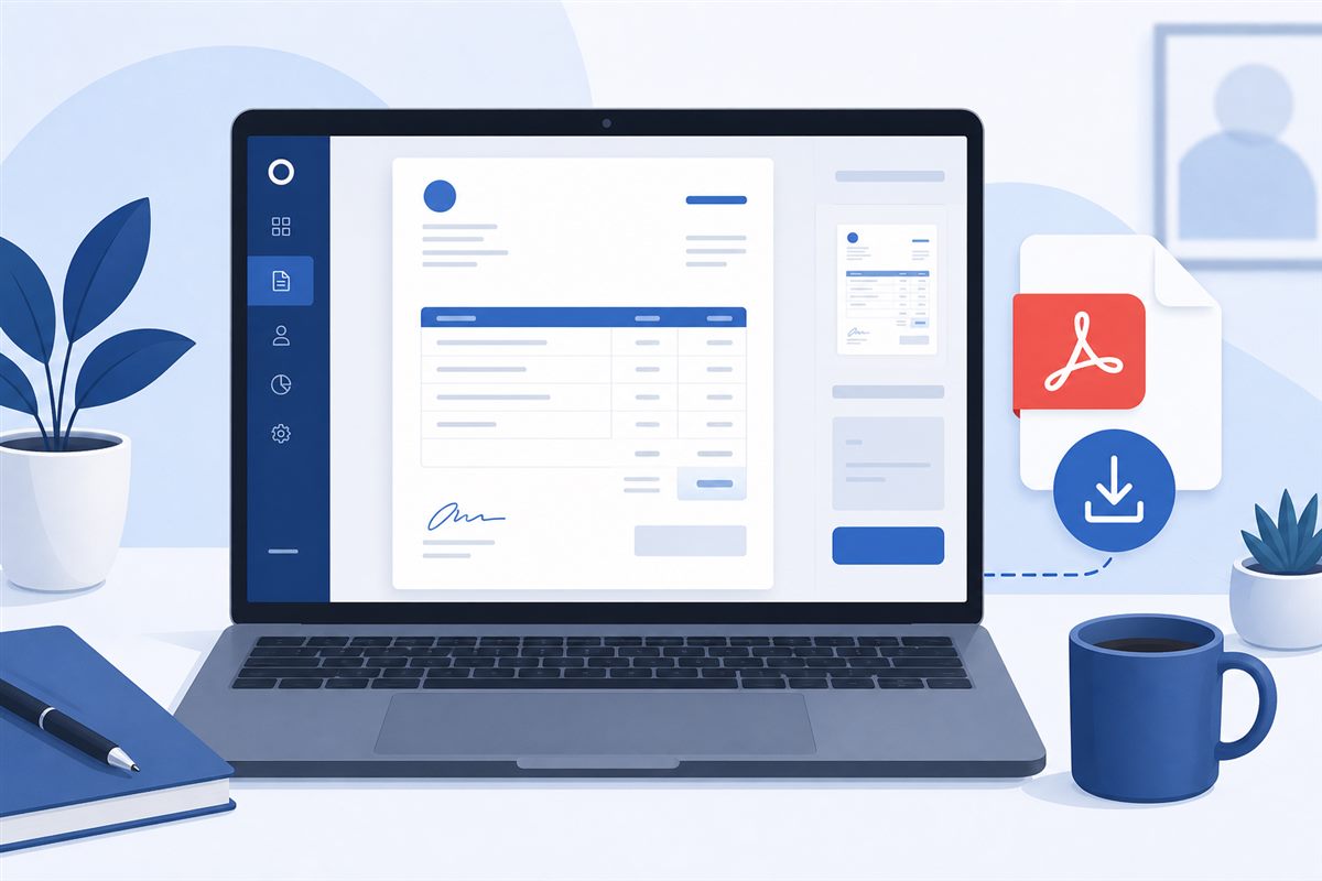 Creating a professional invoice online on a laptop and downloading it as a PDF