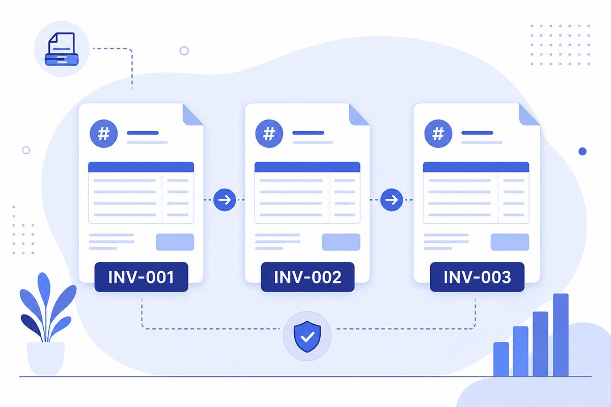 Sequential invoice numbering system with organized invoice documents for tracking